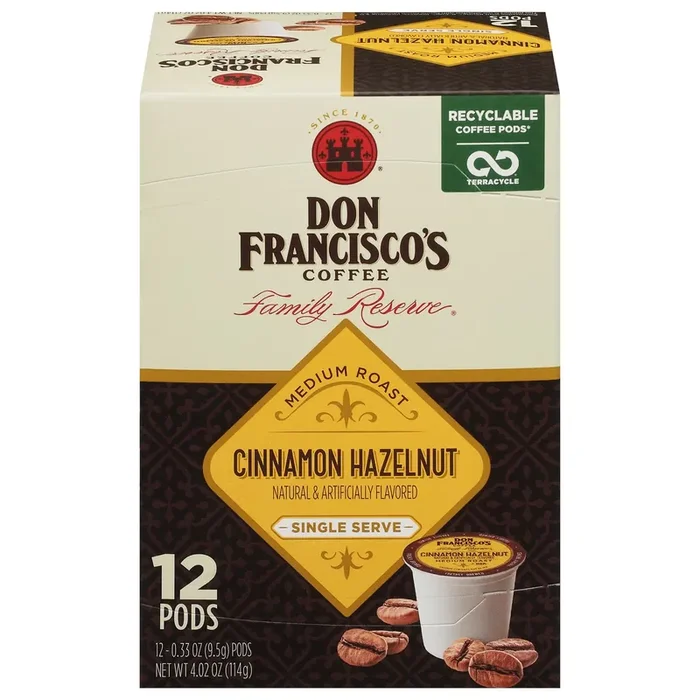 Don Francisco‘s Cinnamon Hazelnut Flavored Medium Roast Coffee Pods- Recyclable Single-Serve Coffee Pods – 12 ct