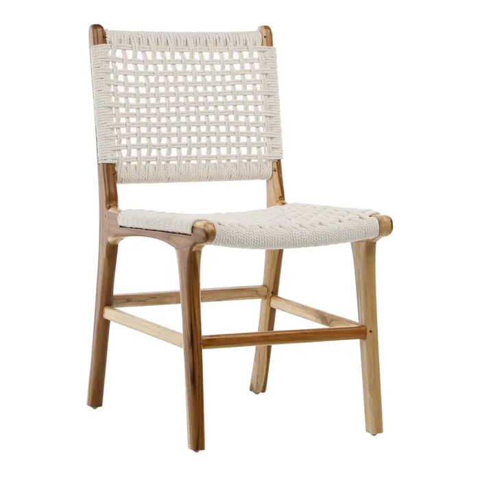 Dorado White Cotton Rope and Teak Wood Outdoor Dining Chair