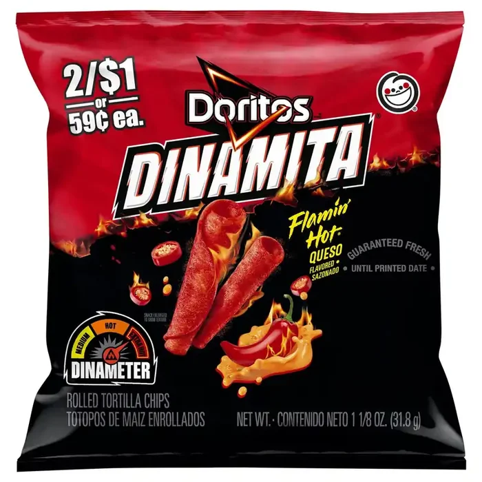 Doritos Dinamita Rolled Tortilla Chips Flamin‘ Hot Queso Flavored 1 1/8 Oz