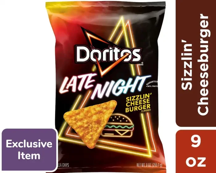 Doritos Tortilla Chips, Late Night Sizzlin Cheeseburger Flavored, 9 Oz
