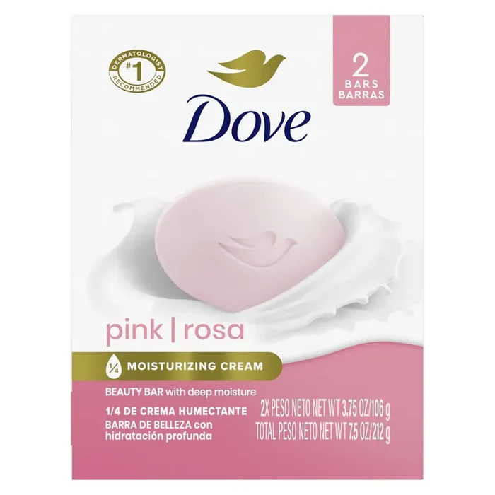 Dove Beauty Bar Gentle Skin Cleanser Pink, 3.75 oz, 2 Bars