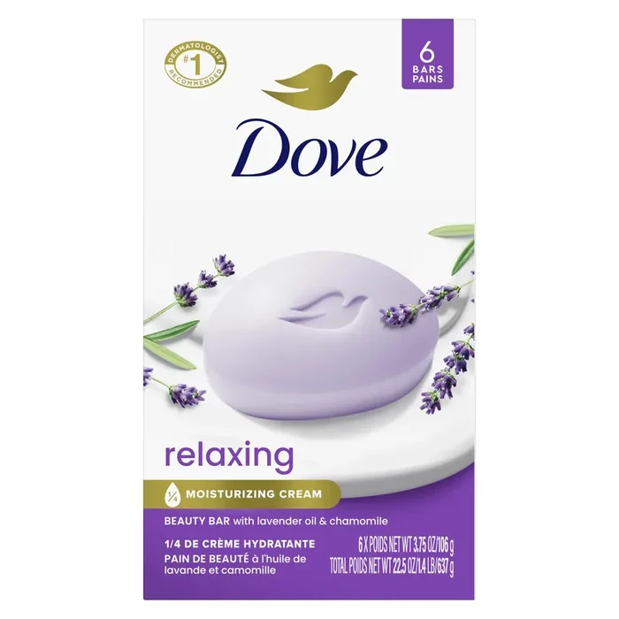 Dove Beauty Bar Gentle Skin Cleanser Relaxing Lavender, 3.75 oz, 6 Bars