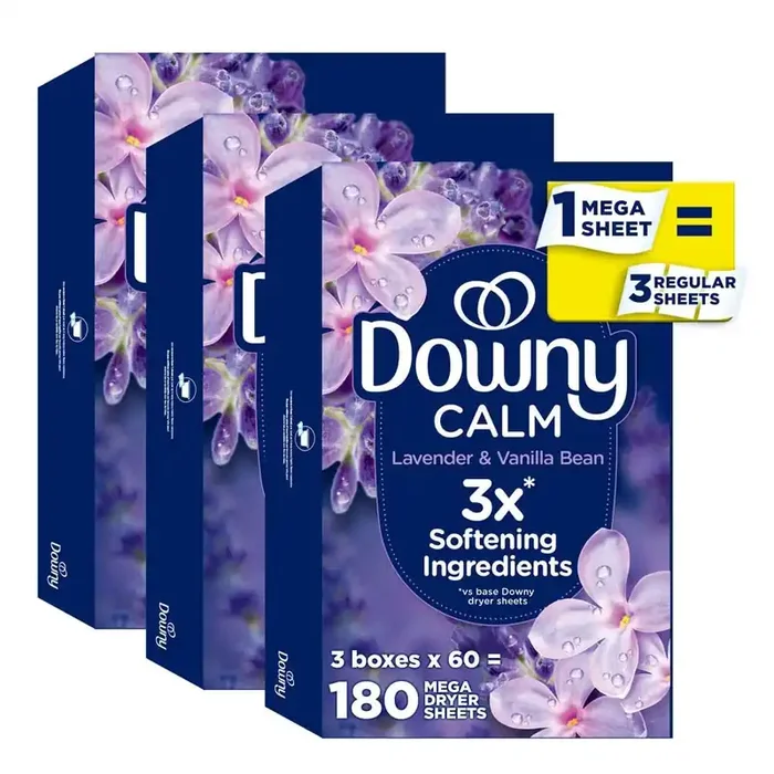 Downy Infusions CALM Lavender and Vanilla Bean Fabric Softener Dryer sheets 180 Loads 180 -Count