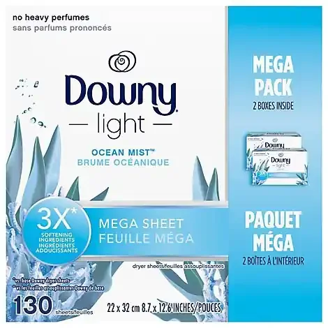 Downy Light Mega Ocean Mist Dryer Sheets Fabric Softener Box – 130 Count
