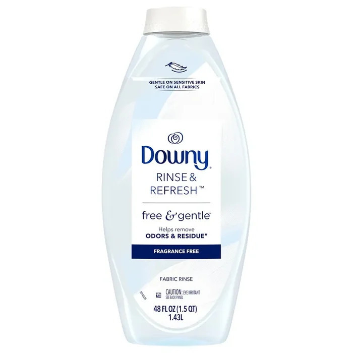 Downy Rinse & Refresh Free & Gentle Laundry Odor Remover and Fabric Softener, Fragrance Free, 48 fl oz, No Dyes or Heavy Perfumes