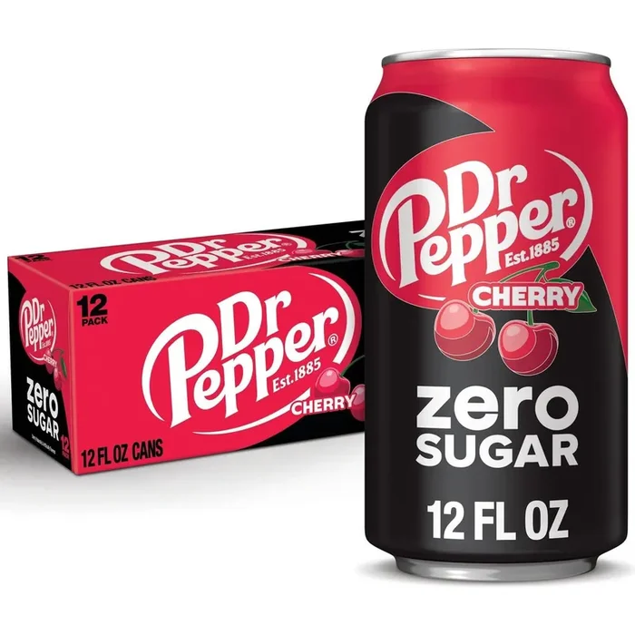 Dr Pepper Cherry Zero Sugar Soda, 12 fl oz cans, 12 pack