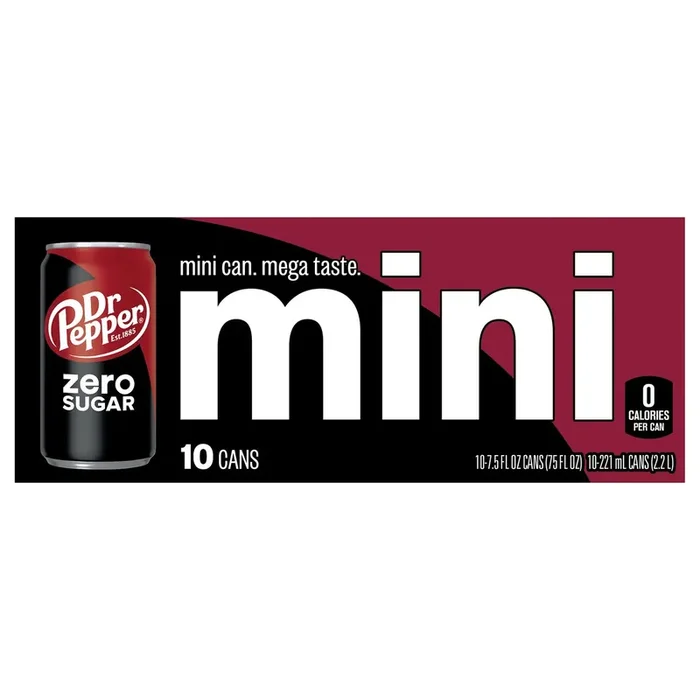 Dr Pepper Zero Sugar Soda, 7.5 fl oz mini cans, 10 pack – 10 ct