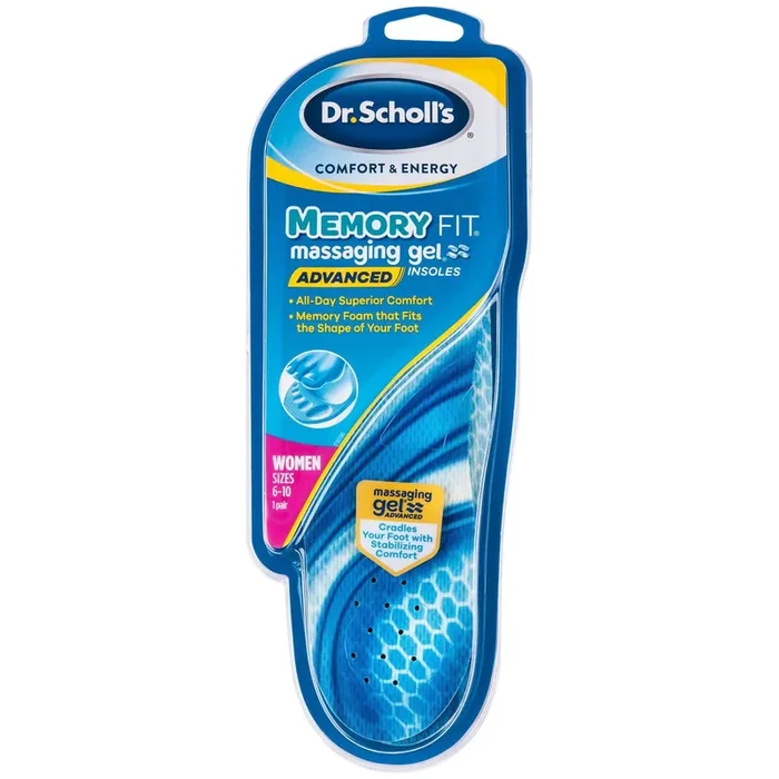 Dr. Scholl‘s Comfort & Energy Memory Fit Massaging Gel Advanced Insoles for Women – Size (6-10)