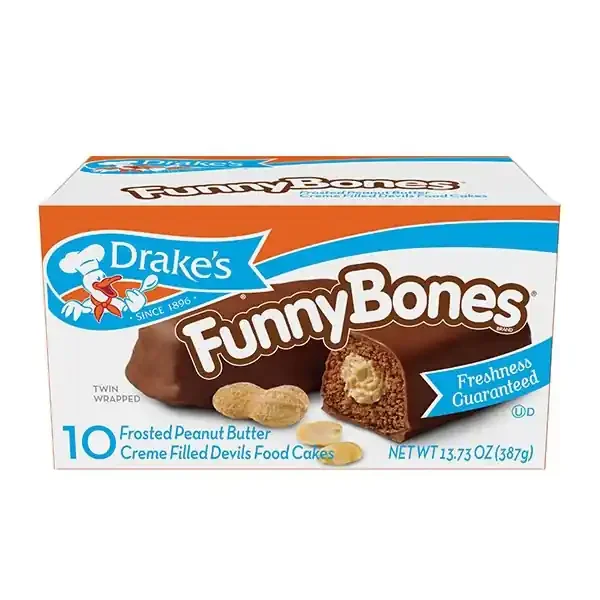Drake‘s Funny Bones Frosted Peanut Butter Crème Filled Devils Food Cakes