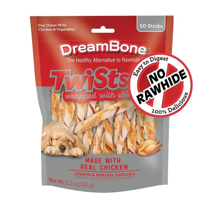 DreamBone Chicken and Vegetable Twist Sticks Dog Treats – 50ct/12.3oz