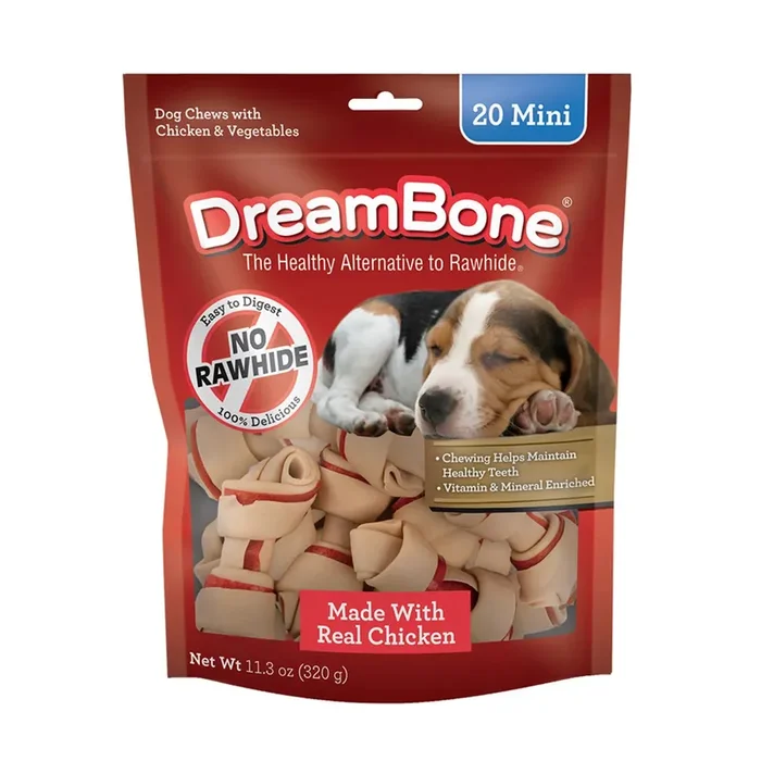 DreamBone Classic Bone Mini Rawhide-Free Chews for Dogs, 11.3 oz., Count of 20