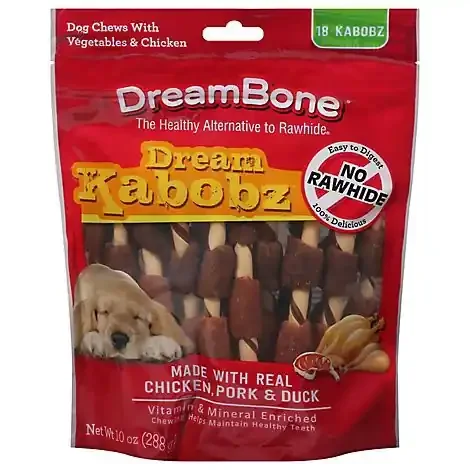 Dreambone Dream Kabobz Triple Flavor Rawhide-Free Chews For Dogs 18 Count Bag – 10 Oz