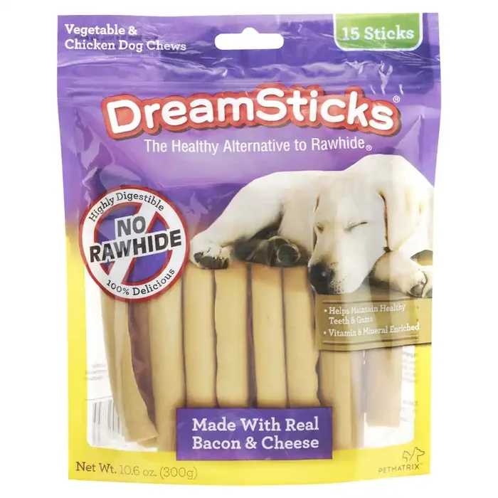 DreamBone DreamSticks With Real Bacon And Cheese 15 Count, Rawhide-Free Chews For Dogs