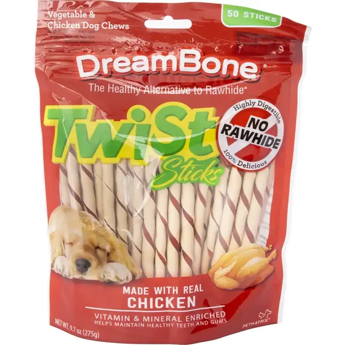 DreamBone Twist Sticks No-rawhide chews for Dog Chicken Flavor 50 Count
