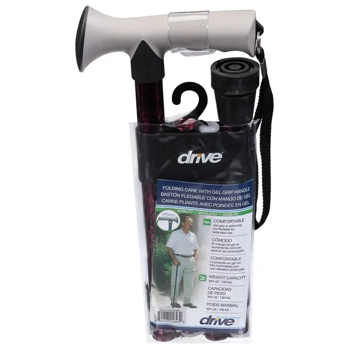 Drive Mobility Folding Cane with Gel Grip Handle 1 ea