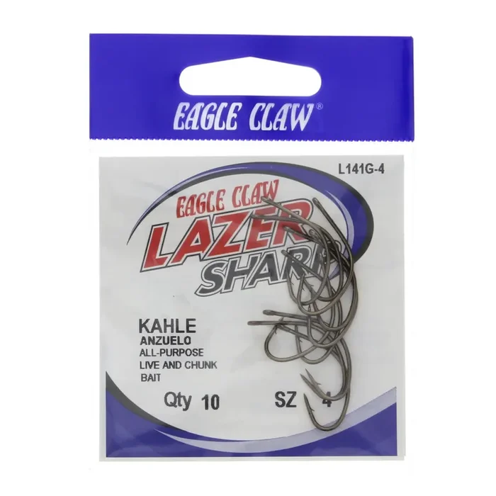 Eagle Claw Lazer Sharp Zip-Lip Kahle Fishing Hooks, Size 4