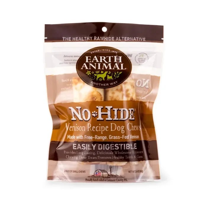 Earth Animal No-Hide Grass-Fed Venison Small Natural Rawhide Alternative Dog Chews, 2 Pack