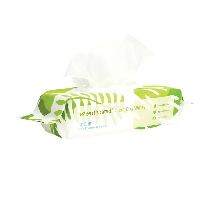Earth Rated Compostable Wipes for Dogs – Unscented – 100ct