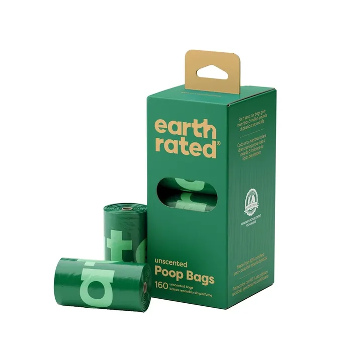 Earth Rated Unscented Leakproof Dog Poop Bags, 160 Count on 8 Single Refill Rolls