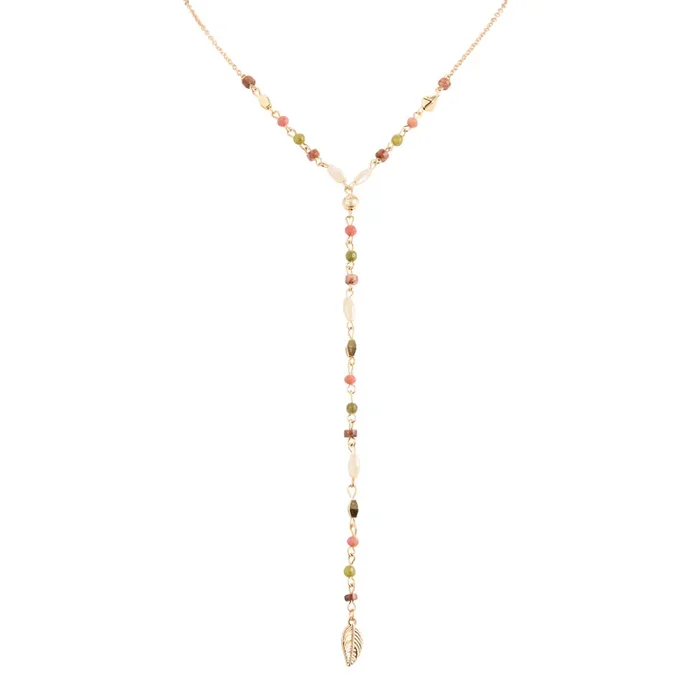 Earthy Semiprecious Agate Beaded Shorty Lariat Necklace