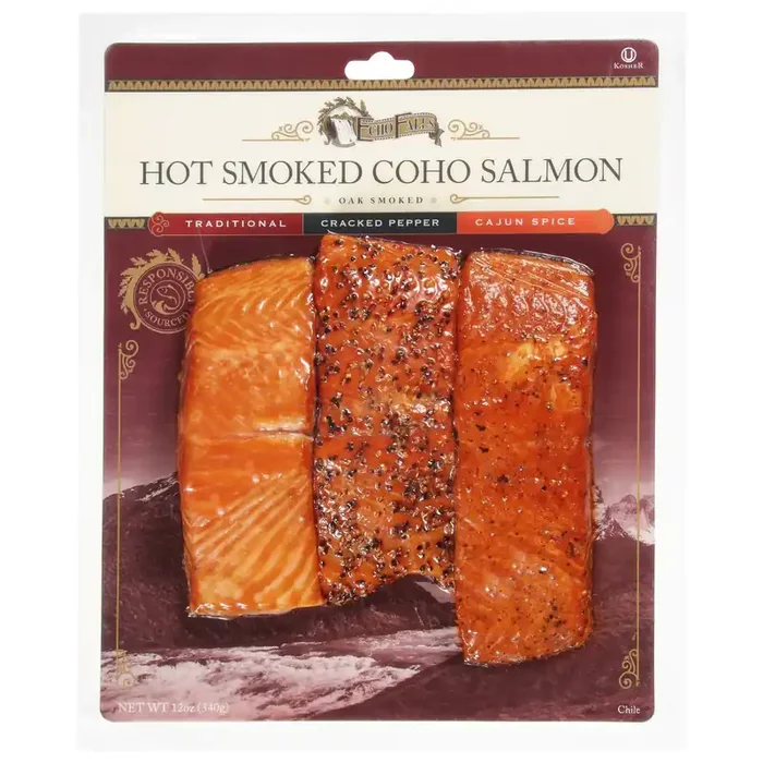 Echo Falls Hot Smoked Traditional/Cracked Pepper/Cajun Spice Coho Salmon 12 oz