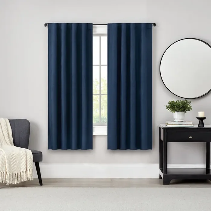 Eclipse 63-in Navy Blackout Back tab Single curtain panel