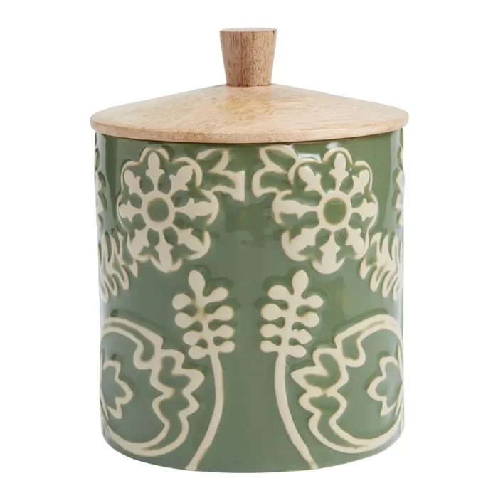 Eden Green Ceramic Floral Embossed Storage Canister
