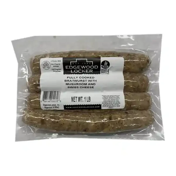 Edgewood Locker Fully Cooked Bratwurst With Mushroom And Swiss Cheese
