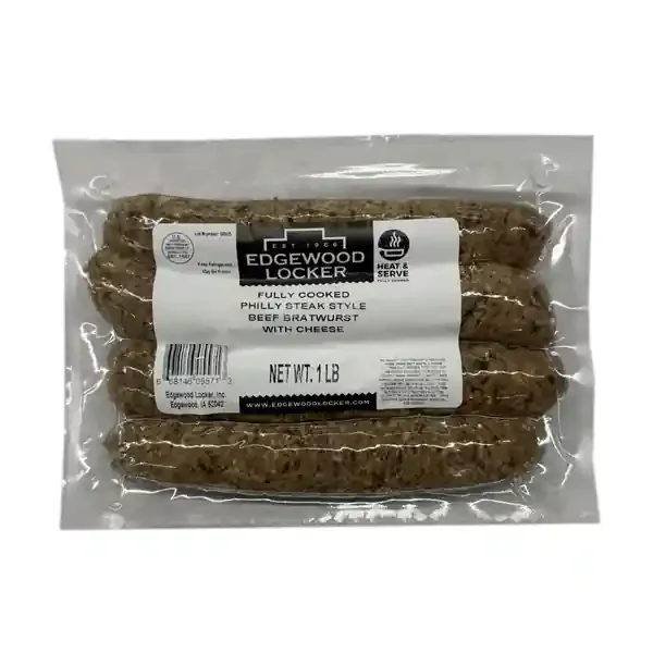 Edgewood Locker Fully Cooked Philly Steak Style Beef Bratwurst With Cheese