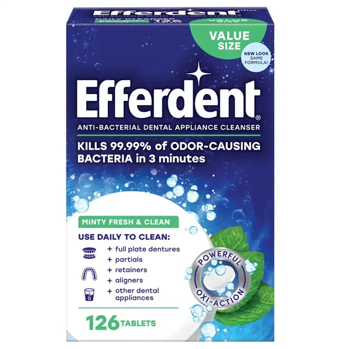 Efferdent Retainer & Denture Cleaner Tablets, Minty Fresh & Clean, 126 Count