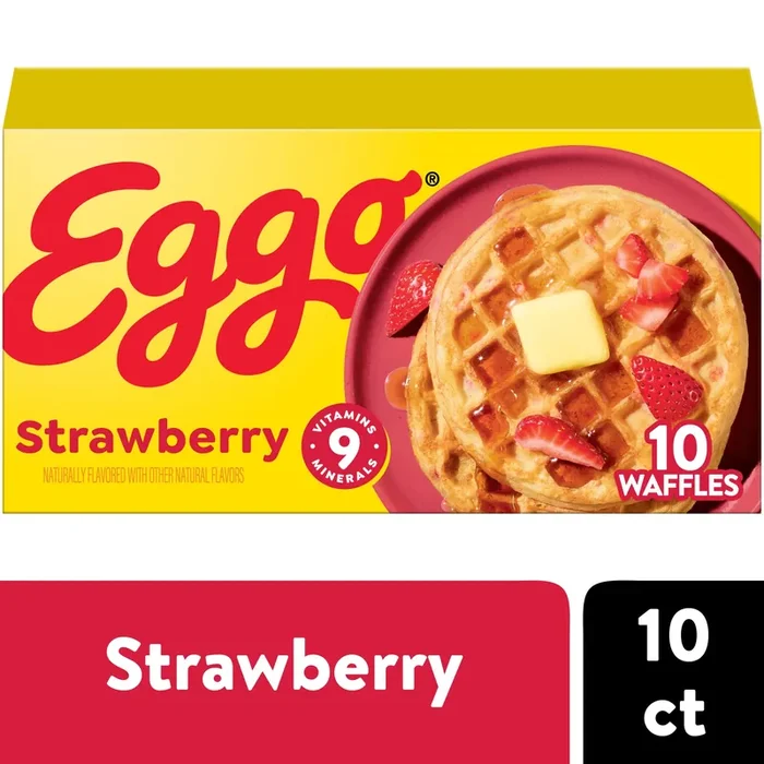 Eggo Frozen Waffles, Frozen Breakfast, Breakfast Food, Strawberry, 12.3oz Box, 10 Waffles