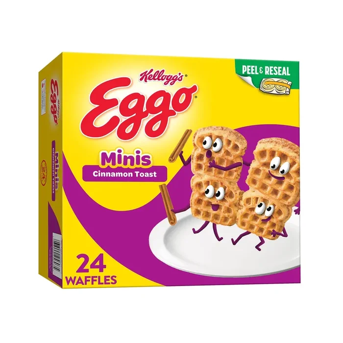 Eggo Minis Frozen Waffle Bites, Frozen Breakfast, Breakfast Food, Family Pack, Cinnamon Toast, 25.8oz Box, 24 Waffles