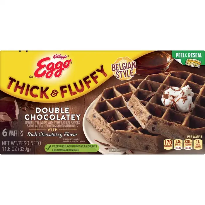 Eggo Thick and Fluffy Frozen Waffles, Double Chocolatey, 11.6 oz, Frozen