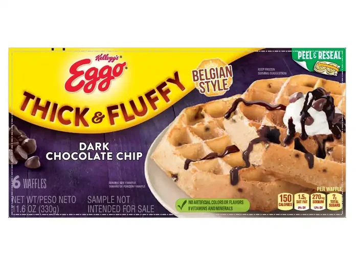 Eggo Thick and Fluffy Frozen Waffles, Frozen Breakfast, Breakfast Food, Dark Chocolate Chip, 11.6oz Box, 6 Waffles