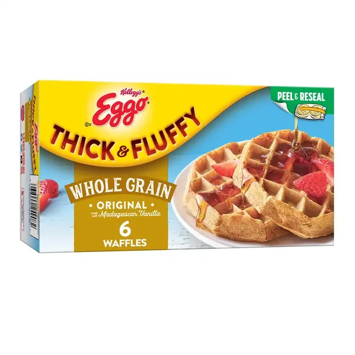 Eggo Thick and Fluffy Frozen Waffles, Frozen Breakfast, Whole Grain, Original, 11.6oz Box, 6 Waffles