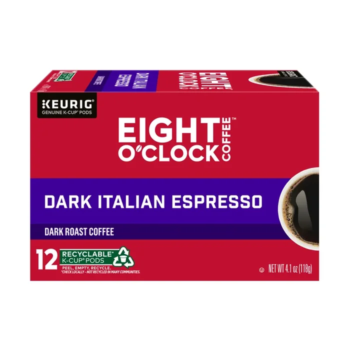 Eight O‘Clock Coffee Dark Roast Dark Italian Espresso Coffee 12ct K-Cup Pods