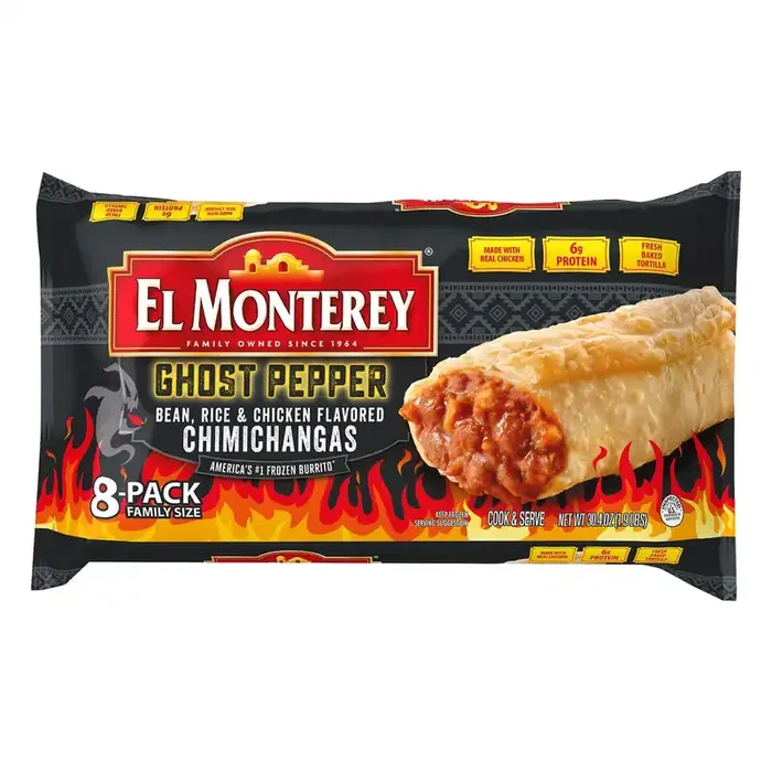 El Monterey Chimichangas, Ghost Pepper, Family Size, 8 Pack