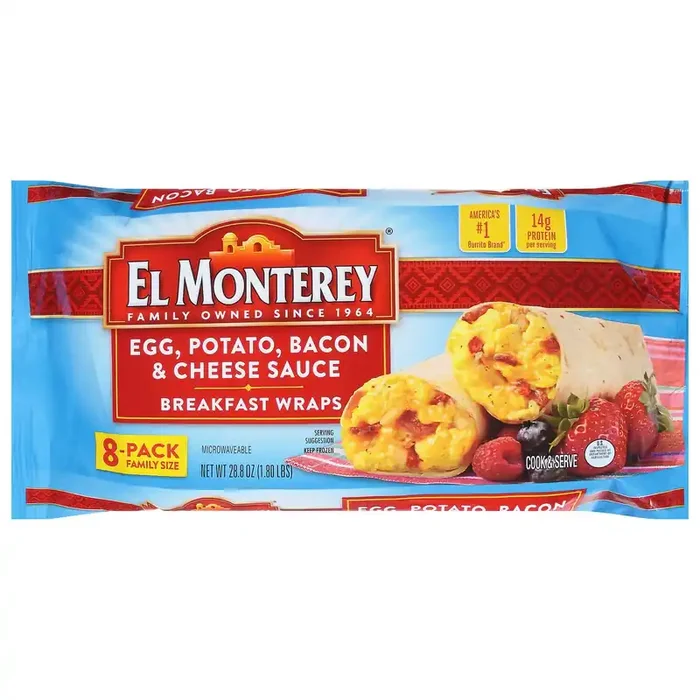 El Monterey Egg, Potato, Bacon & Cheese Sauce Breakfast Wraps Family Size 8 ea