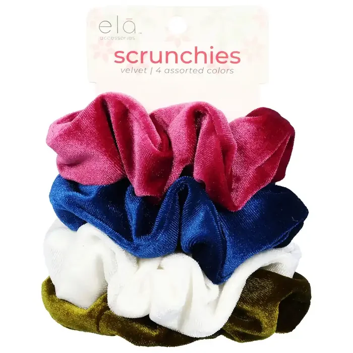 Ela 4 Assorted Colors Velvet Scrunchies 4 ea