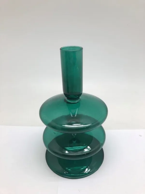 Elements 2 Disk Glass Candle Holder Green 6IN