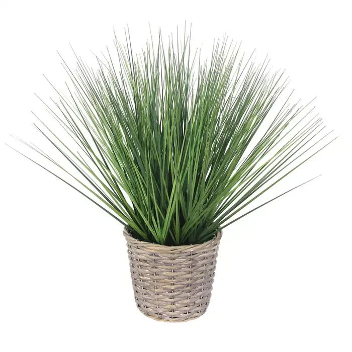 Elements 20in Grass Blue Pot Plastic Artificial Greenery