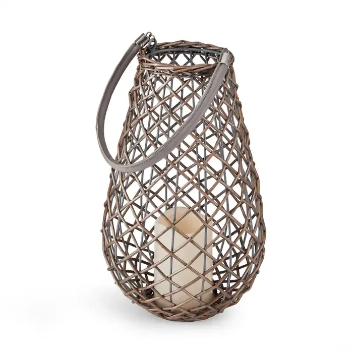 ELEMENTS Mikasa LED Grey Pear Shaped Wicker Lantern
