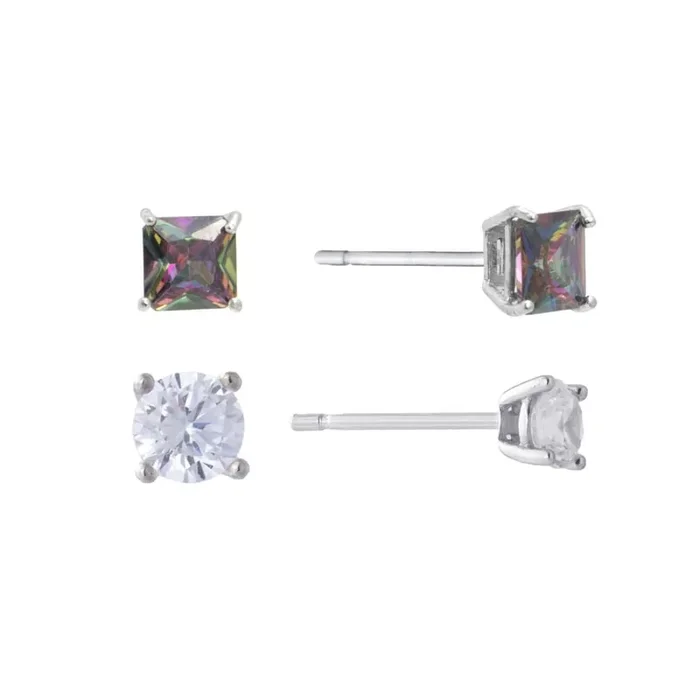 Elements Silver Plated 5Mm/6Mm Cubic Zirconia Duo Earring Set