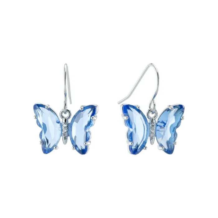 Elements Silver Plated Blue Crystal Butterfly Drop Earrings