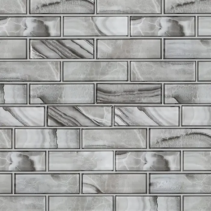 Elida Ceramica Harbor Cove Gray 12-in x 15-in Glossy Glass Subway Mosaic Wall Tile ( 0.998-sq ft Piece )