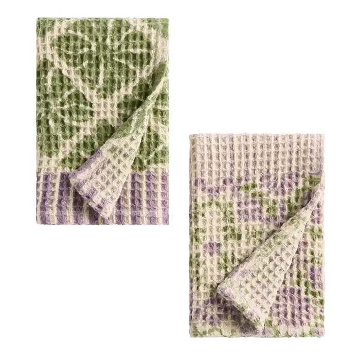 Elisa Floral Block Print Waffle Weave Hand Towel 2 Pack