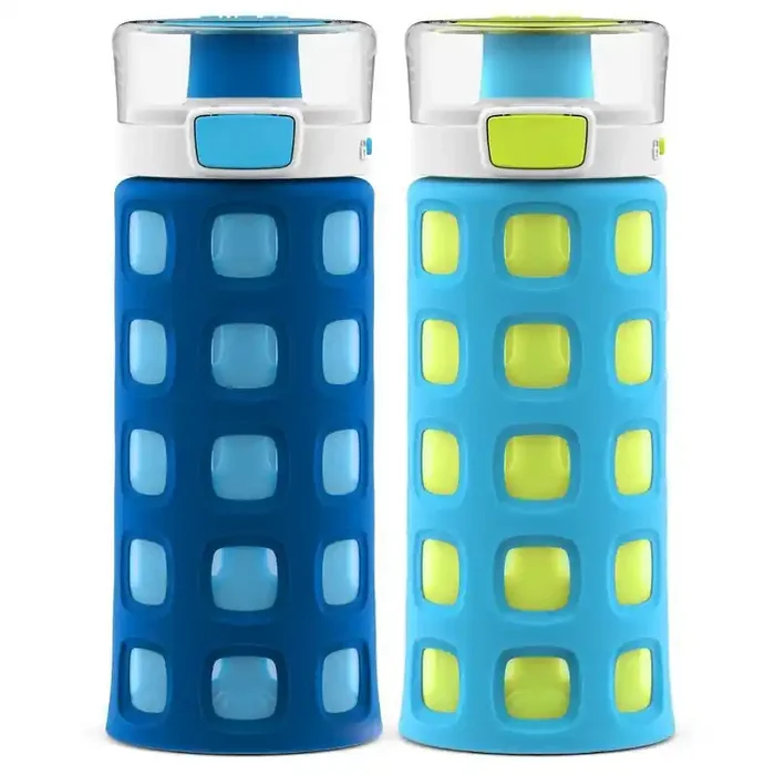 Ello 2pk Dash Plastic Kids‘ 16oz Water Bottles Blue/Green Reusable, Dishwasher-Safe, No Straw, Cold Beverages