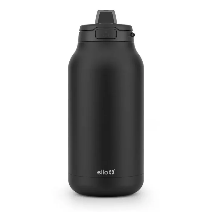Ello 64oz Hydra Stainless Steel 1/2 Gallon Jug – Black Portable Water Jug, Dishwasher-Safe, Cold Beverages