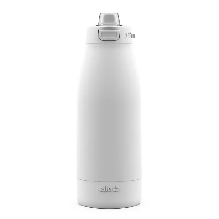 Ello Colby 40oz Stainless Steel Water Bottle White Insulated, Reusable Portable Drinkware for Cold Beverages