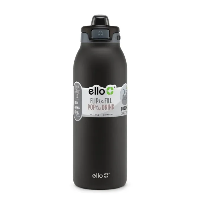 Ello® Pop & Fill 40oz Stainless Steel Water Bottle – Tonal Black